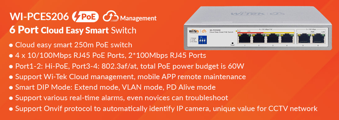 بنر سوئیچ شبکه PoE وایتک مدل WI-PCES206